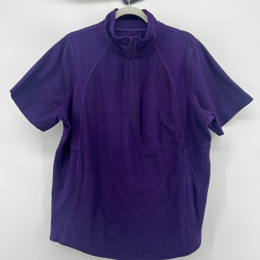 St John’s Bay Women’s 1X Purple Quarter Zip Fleece Activewear Top Shirt